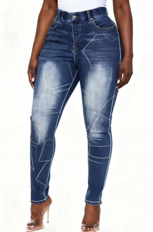 Patchwork Frayed Casual High-waisted Slim-fit Ripped Jeans