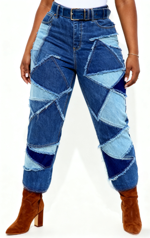 Patchwork Frayed Casual High-waisted Slim-fit Ripped Jeans