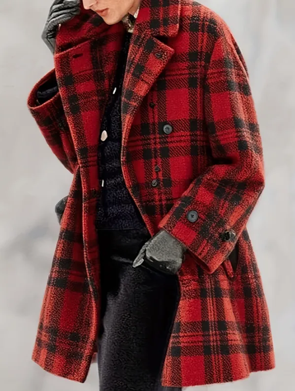 Lapel Loose fitting Mid length Retro Casual Sweet And Cool Wool Coat Red - Shop at LoveMi