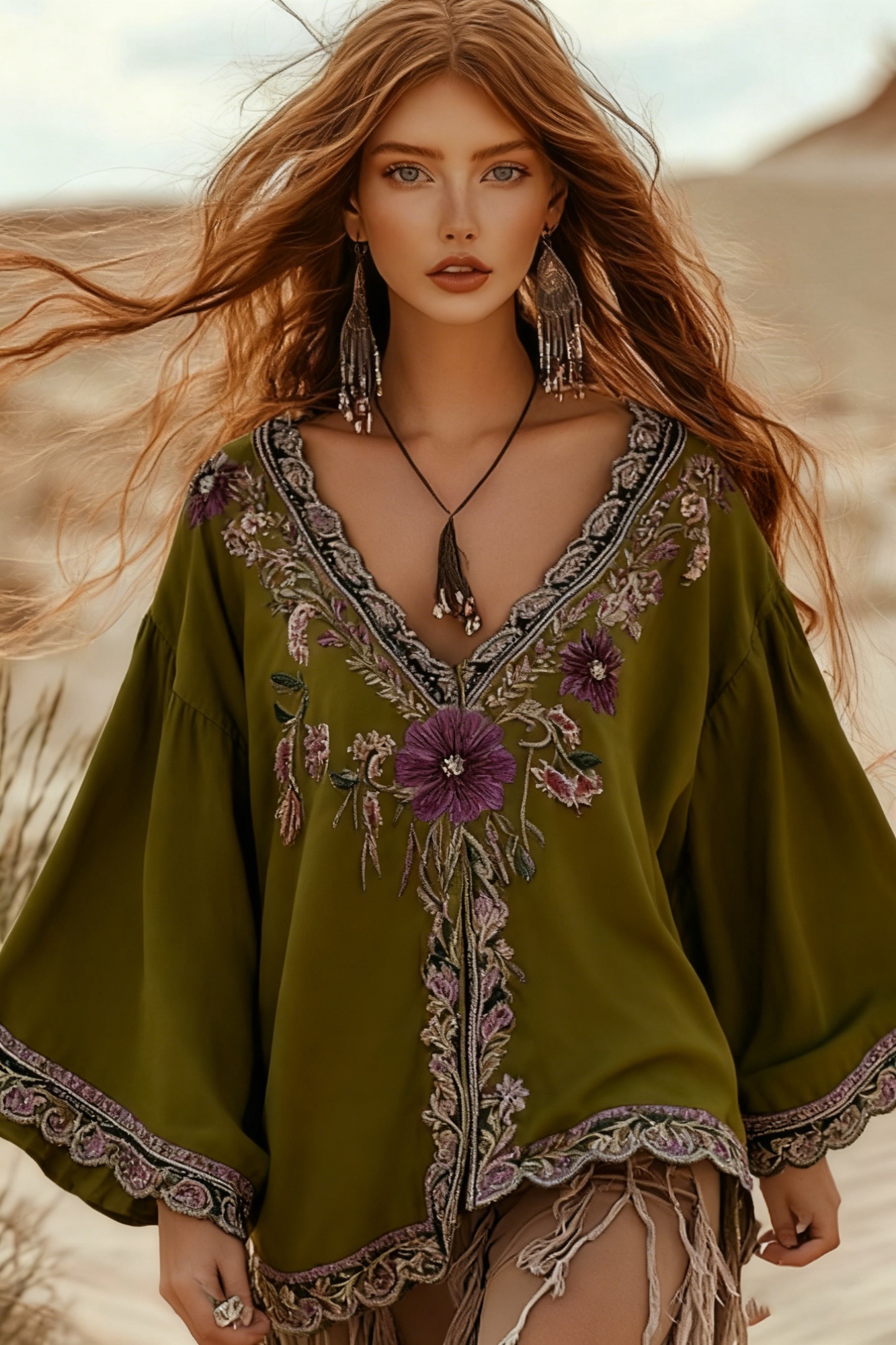 V-neck, Bell Sleeves, Casual Loose Top - 3style-L