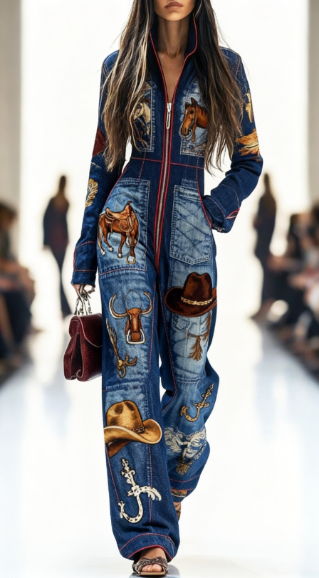 Zippered Long-sleeved Casual Wide-leg Jumpsuit