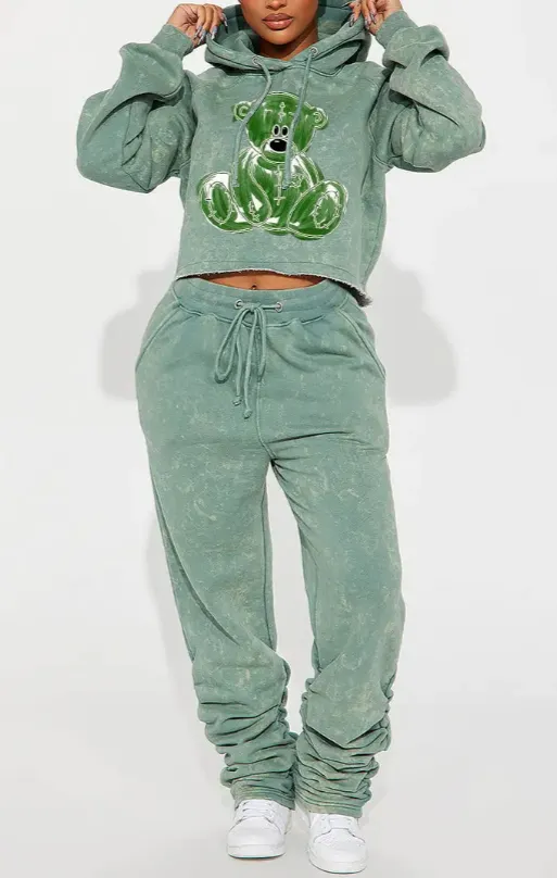Casual Printed Hooded Short Sweatshirt Set 1Style - Shop at LoveMi