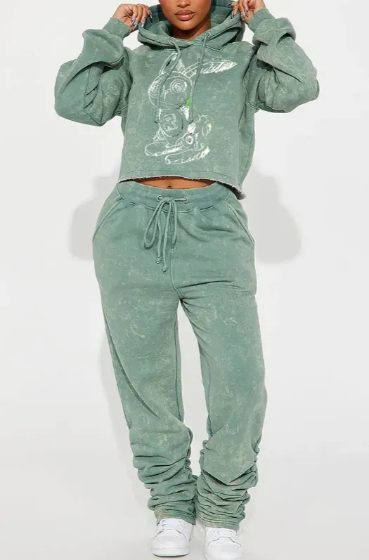 Casual Printed Hooded Short Sweatshirt Set 4Style - Shop at LoveMi