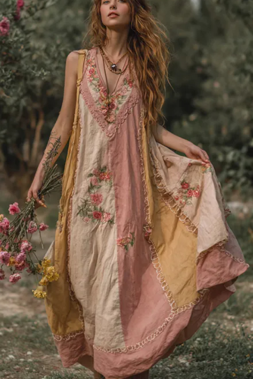 Floral Casual V-neck Sleeveless Loose Dress