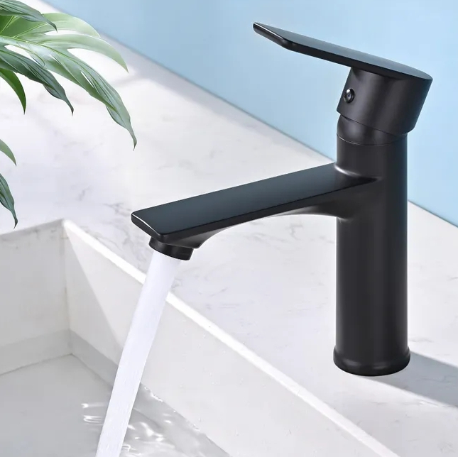 Basin Mixer Tap, Black Brass Single Lever Bathroom Faucet, Hot & Cold Water Washbasin Tap