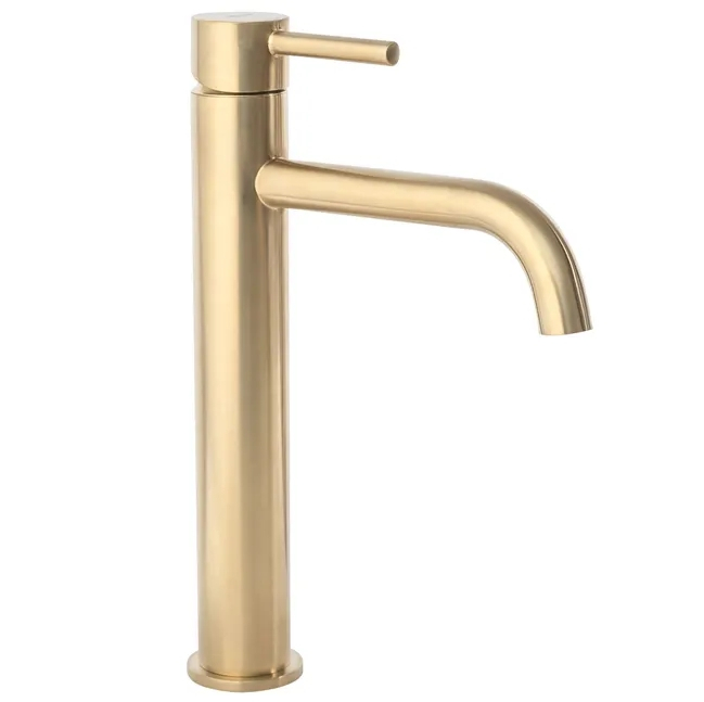 High Basin Faucet, Lungo Brush Gold Basin Tap