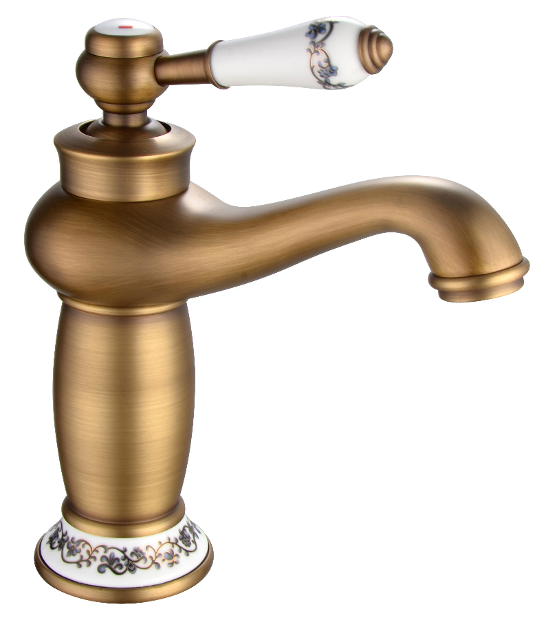 Sink Mixer Tap, Antique Cross Brass Vintage Single Handle Faucet, Ceramic Handle For Kitchen & Bathroom Sink
